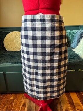J Crew Navy and White Gingham No. 2 Pencil Skirt